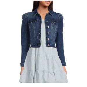 Chelsea & Violet Womens Long Puffer Sleeve Statement Denim Jacket Size XS